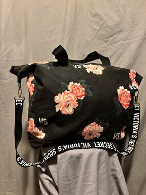 Victoria's Secret Black Floral Weekender Bag Vintage